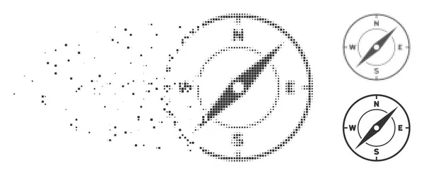 Icona con bussola mezzitoni pixel fratturati — Vettoriale Stock