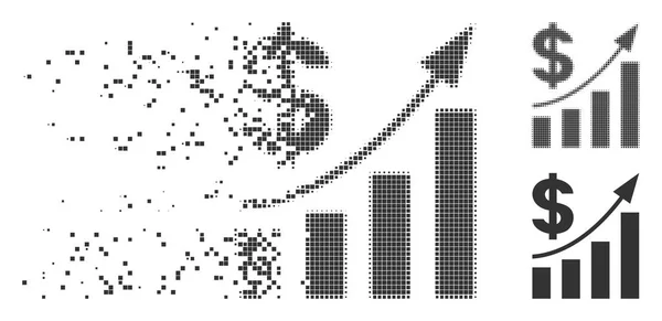 Disappearing Pixel Halftone Dollar Bar Chart Icon — стоковый вектор