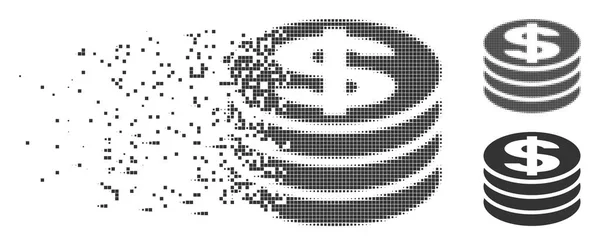 Beschadigd pictogram van de kolom van de munt van de Dollar van het Halftone van pixels — Stockvector