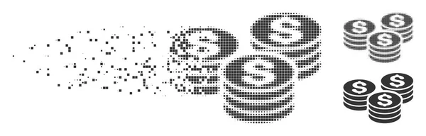 Pixel fracturé demi-ton Dollar Coin Stacks icône — Image vectorielle