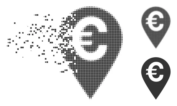 Desintegrando Pixel Halftone Euro Mapa Marcador Ícone — Vetor de Stock