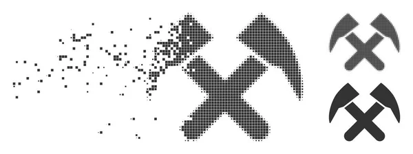 Fragmenterade Pixel halvton jobb hammare ikonen — Stock vektor