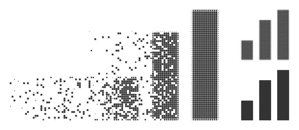 Icono de gráfico de barras de medio tono de píxel en movimiento — Vector de stock