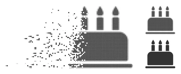 Rozpadające się pikseli rastra urodziny tort ikona — Wektor stockowy