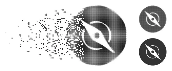 Icona a bussola a mezzitoni pixel dispersi — Vettoriale Stock