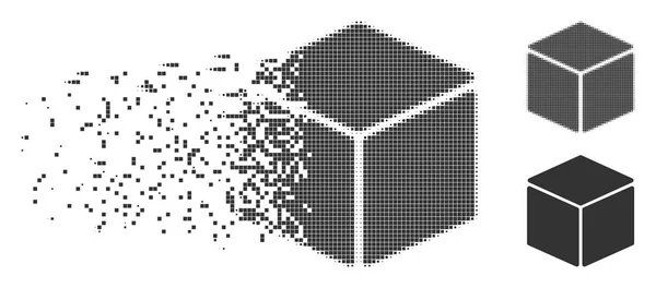 Zerfallende Pixel-Halbtonwürfel-Ikone — Stockvektor