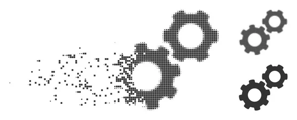 Gebroken Pixel Halftone Gears pictogram — Stockvector