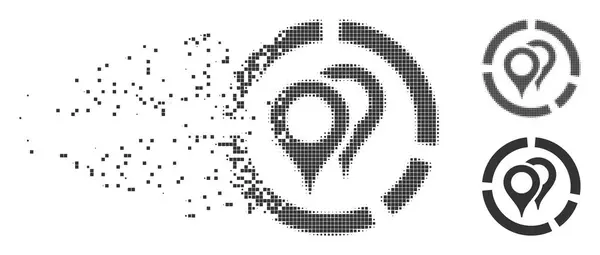 Разложившаяся икона геотаргетинга полутонов пикселей — стоковый вектор