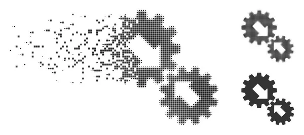 Icono de engranajes de integración de medio tono de píxel de polvo — Archivo Imágenes Vectoriales