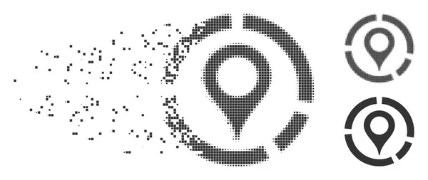 Broken Pixel Halftone Map Marker Diagram Icon — Stock Vector