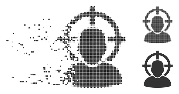 Geschredderte Pixel Halfone schießen Person Symbol — Stockvektor