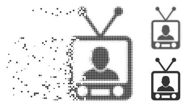 Pixel descompuesto Semitono TV Noticias Icono — Vector de stock