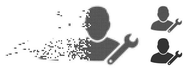 Defekte Pixel Halfone Benutzer passen Schraubenschlüssel-Symbol — Stockvektor