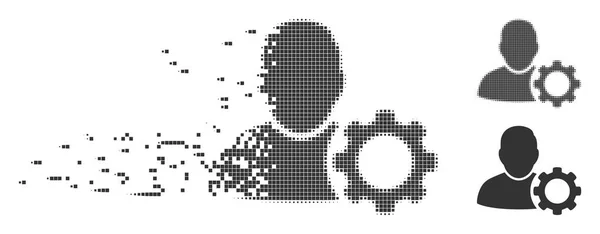 Configuración de usuario de medio tono de píxel fragmentado Icono de engranaje — Vector de stock