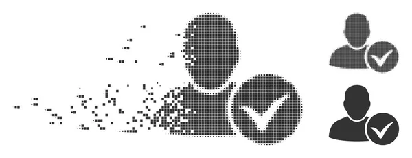 Desintegración Pixel Halftone Icono de usuario válido — Archivo Imágenes Vectoriales