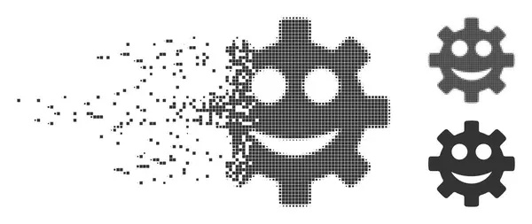 Перелом Pixel Halftone Gear Smile Smiley Icon — стоковый вектор