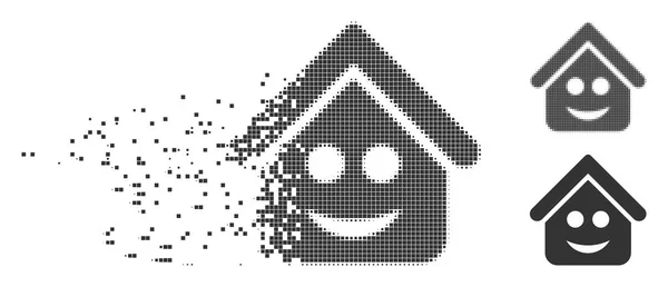 Zerstreute Pixel Halbton Immobilien Lächeln Smiley-Symbol — Stockvektor
