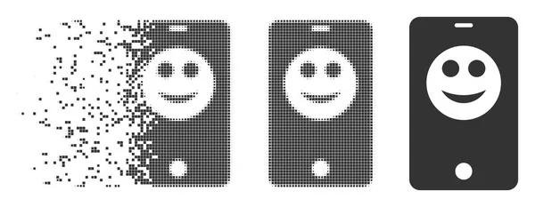 Pohyblivé Pixel polotónů Smartphone obličej ikona — Stockový vektor