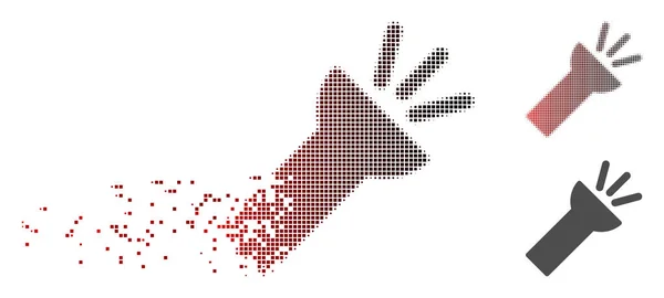 Icono de luz de antorcha eléctrica Sparkle Pixel Halftone — Vector de stock