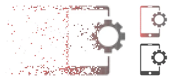 Icono de engranaje de configuración de teléfono de tono medio píxel roto — Vector de stock