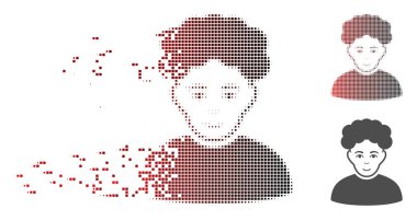 Piksel yarı ton Brunet adam simgesi dağılmakta