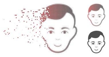 Kırmızı siyah Yatay Gradyan hem de hasarsız katı sürümleri ile dağınık, noktalı yarım ton vektör yüz simgesini. Dağılma efekti dikdörtgen parçacıklar içerir.