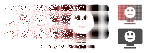 Icona sorridente con display a mezzitoni pixel fratturati — Vettoriale Stock
