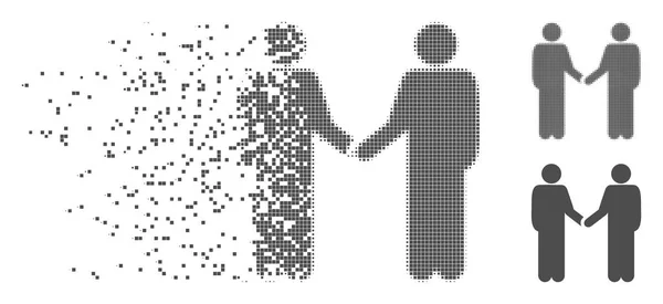 Movimiento Pixel medio tono personas apretón de manos icono — Vector de stock