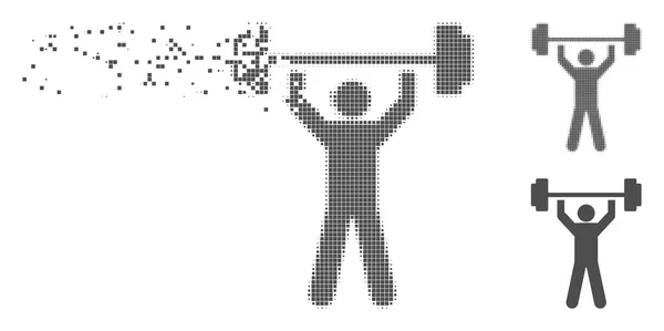 Disappearing Pixel Halftone Power Lifting Icon — Stock Vector