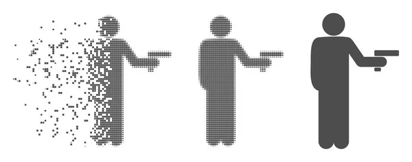Disintegrating Pixel Halftone Robber With Gun Icon — Stock Vector