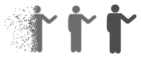 Pixel quebrado meio-tom homem falante ícone —  Vetores de Stock