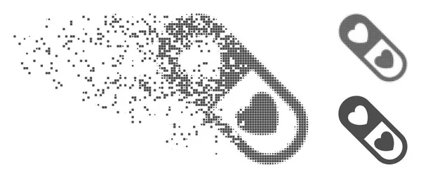 Poškozených pixelů polotónů láska pilulky ikonu — Stockový vektor