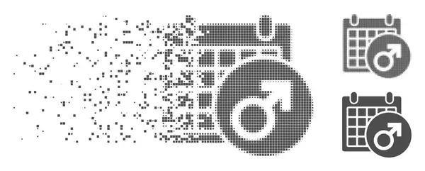 Halftone de pixel disperso Calendário de símbolo masculino Ícone — Vetor de Stock