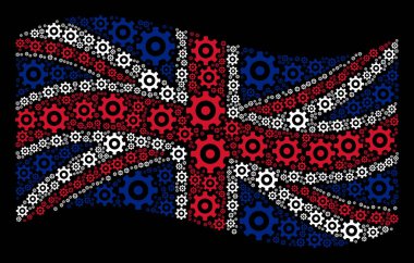 Büyük Britanya bayrağı kolaj dişli simgelerin sallayarak