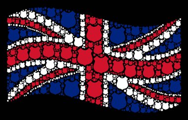 İngiltere bayrak kolaj polis kalkan öğelerin sallayarak