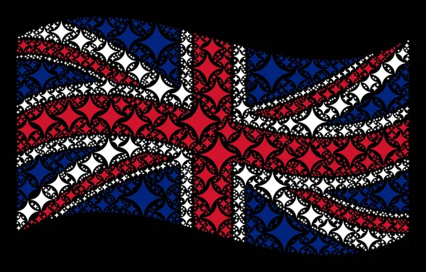 Κυματίζει σημαία Ηνωμένου Βασιλείου μωσαϊκό λάμψη αντικείμενα αστέρων — Διανυσματικό Αρχείο