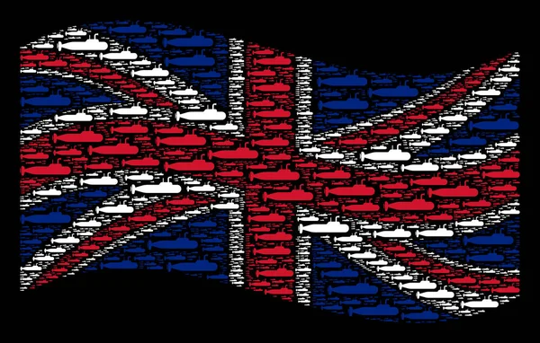 Britse vlag Collage van militaire onderzeese Items zwaaien — Stockvector