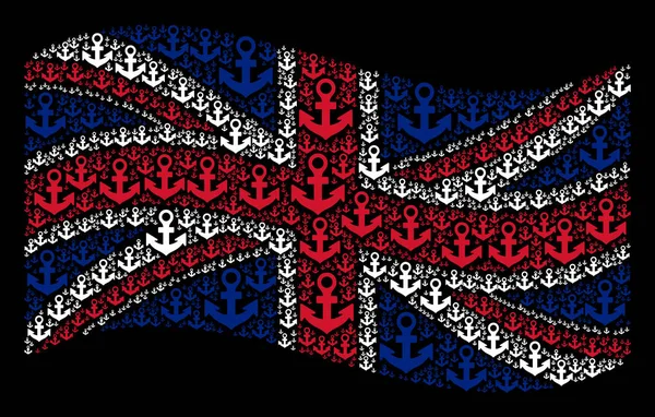 Sventolando UK Flag Collage di oggetti di ancoraggio — Vettoriale Stock