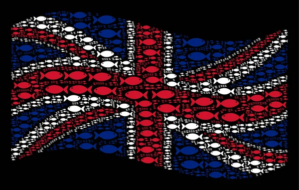 Agitant le drapeau britannique Mosaïque d'icônes de paire de poissons — Image vectorielle