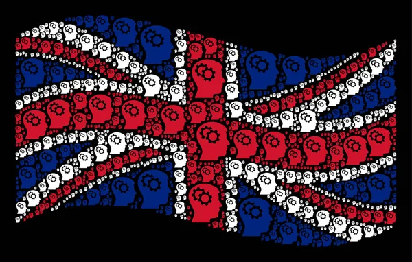 Waving British Flag Collage of Intellect Gears Icons – stockvektor