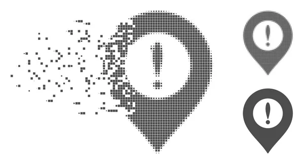 Destructed Pixel Halftone Precaución Marcador icono — Vector de stock