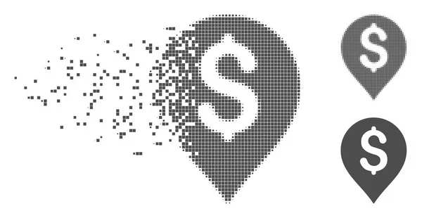 Verstreutes Pixel-Halfton-Dollar-Kartenmarker-Symbol — Stockvektor