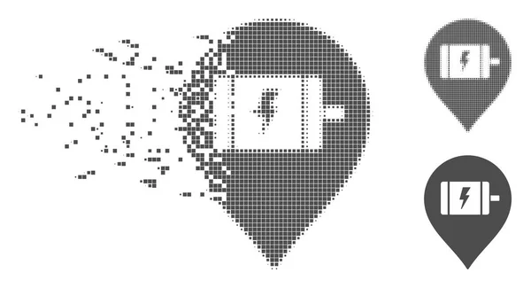 Icône de marqueur de moteur électrique demi-ton Pixel dissolvant — Image vectorielle
