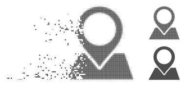 Piksel yarı ton harita işaretçi simgesi dağılmakta