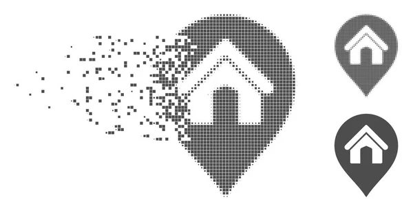 Pixel disuelto Halftone House Icono marcador — Vector de stock