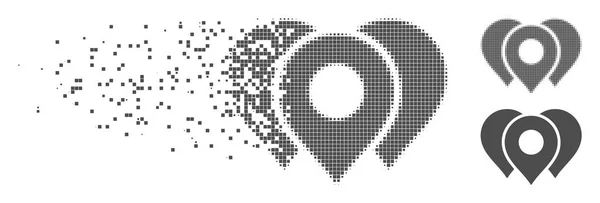 Fragmentado Pixel meio-tom marcadores de localização Ícone — Vetor de Stock