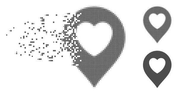 Damaged Pixel Halftone Love Heart Marker Icon — Stock Vector