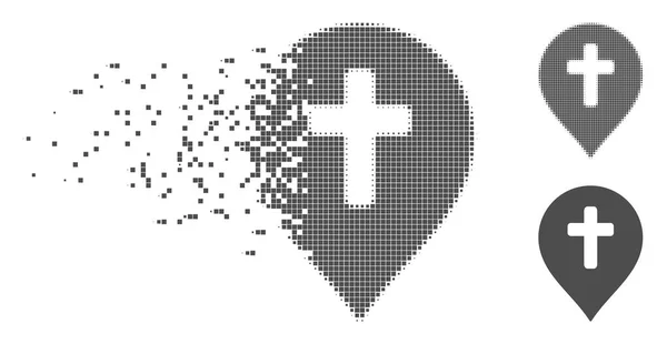 Destructed Pixel Halftone Religión Cruz Marcador icono — Vector de stock