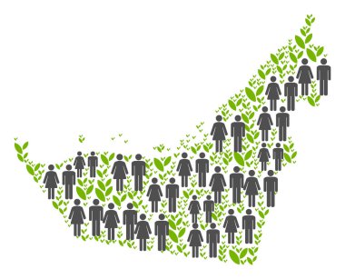 İnsan nüfus ve flora bitkiler Arap Emirlikleri eşleyin. Rasgele cinsiyet ve çiçeği öğeleri farklı boyutlarda vektör soyutlama Arap Emirlikleri harita oluşur.