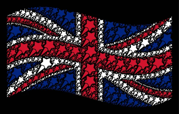 Britse vlag mozaïek van ster pictogrammen beginnen zwaaien — Stockvector